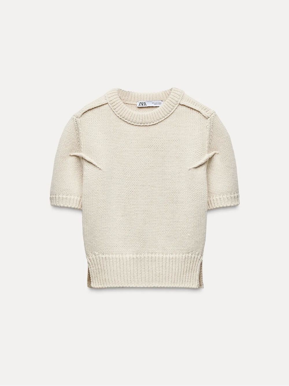 Zara Off-White Textured Short-Sleeve Knit Top